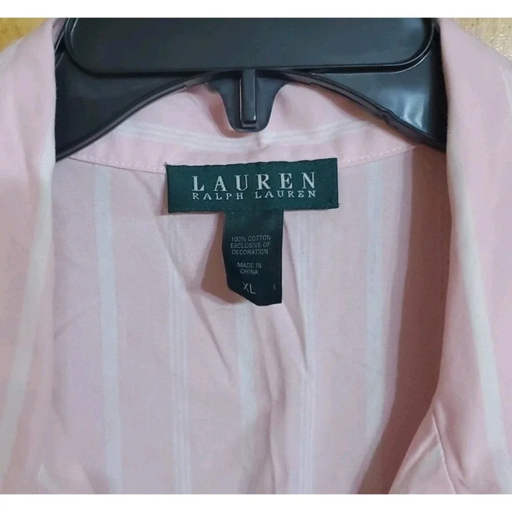 Ralph Lauren Pajama Shirt Womens XL Pink White Striped Lightweight Cotton Logo‎